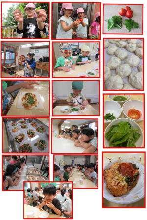 202３年８月１日　
『風組(5歳児クラス)収穫したバジル・トマト・イタリアンパセリでマルゲリータを作りました！』　